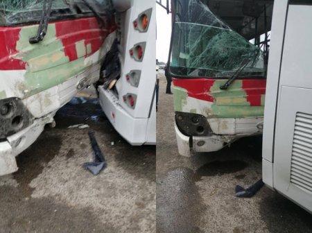Sumqayıt yolunda iki avtobus toqquşdu: yaralananlar var - YENİLƏNİB