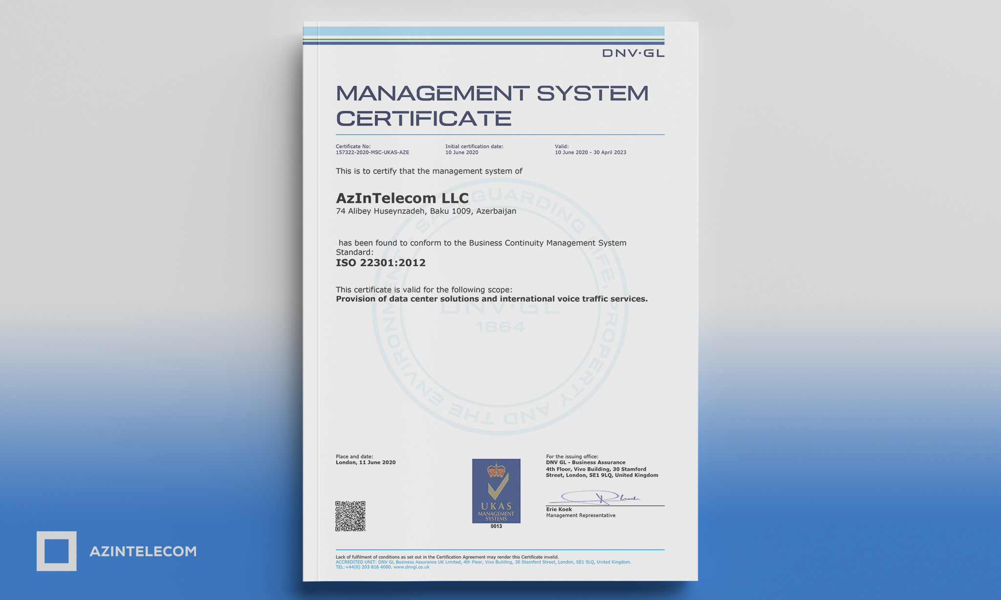 “AzInTelecom” sertifikata layiq görüldü