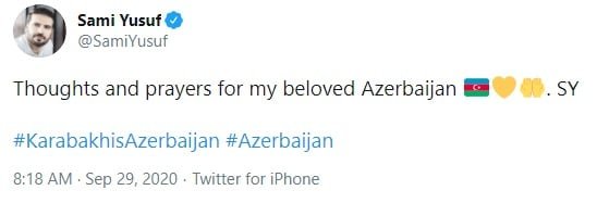 Sami Yusifdən Azərbaycana dəstək