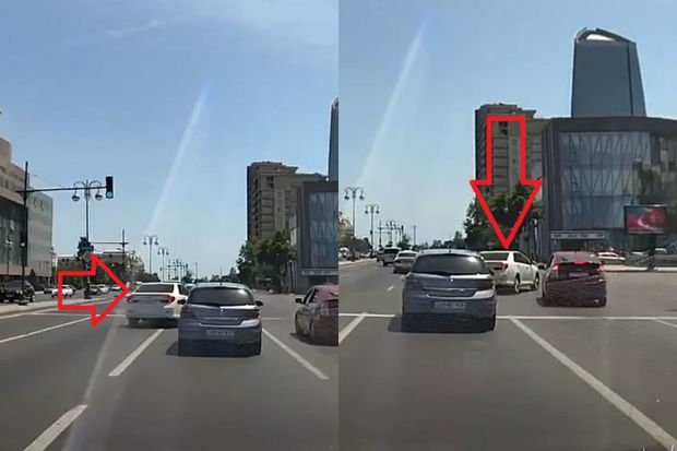 Bakıda “Toyota” sürücüsündən beşinci zolaqdan birinci zolağa “cəsarətli” manevr - VİDEO